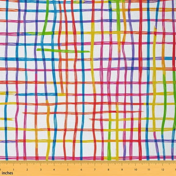 Castle Fairy Colorful Plaid Fabric by the Yard 1 Yard,Geometric Lattice Home Decor Fabric by the Yard,Abstract Stripes Room Decor Fabric by the Yard,Breathable Home Decor