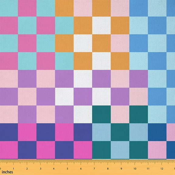 Castle Fairy Colorful Plaid Fabric by the Yard 1 Yard for Teens,Geometric Lattice Home Decor Fabric by the Yard,Abstract Grid Room Decor Fabric by the Yard,Breathable Home Decor