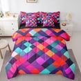thumbnail image 1 of Castle Fairy Colorful Plaid Girl Bedding Comforter Set,Geometric Grid Full Bedding Set, 1 of 8