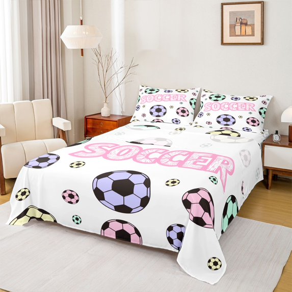 Castle Fairy Colorful Soccer Bed Sheets for Kids Children,Sport King Sheets