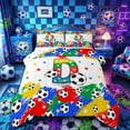 thumbnail image 1 of Castle Fairy Colorful Soccer Letter D King Size Comforter Sets 3pcs, Stars Print Comforters King Size, Yellow Red Blue Green,1 Comforter and 2 Pillowcases, 1 of 6