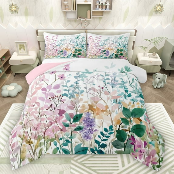 Castle Fairy Colorful Tree Leaves Bedding Comforter Set 2pcs for Female Men Women,Botanical Plants Twin Comforter Sets Microfiber,Spring Garden Breathable Bedding Set,Luxury Bedroom Decor,Reversible