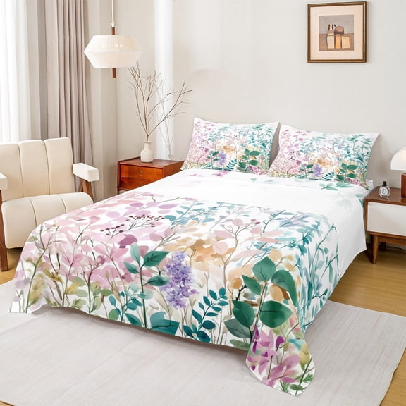 Castle Fairy Colorful Tree Leaves Twin Sheet Sets 3pcs for Female Men Women,Botanical Plants Twin Fitted Sheet Microfiber,Spring Garden Breathable Flat Sheet,Luxury Bedroom Decor