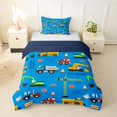 thumbnail image 1 of Castle Fairy Construction Truck Pattern Twin Bedding for Boys, "Keep Digging" Print Duvet Cover Set for Bedroom, Yellow Blue,Navy Blue Reversible,2pcs,No Comforter, 1 of 6
