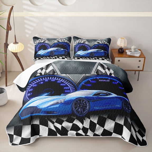 Castle Fairy Cool Blue Racer Twin Quilt Set,Speed Decor Element Twin Coverlet Set for Bedroom,Royal Navy Tone