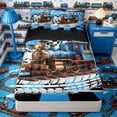 thumbnail image 1 of Castle Fairy Cool Steam Train Zipper Twin Comforter Sets with Fitted Sheet and 2 Pillowcases for Boys,Retro Locomotive Graphic Zipper Bedding Set for Bedroom,Blue,4-Piece,Black Reversible, 1 of 6