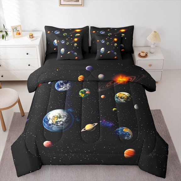 Castle Fairy Cosmos Planet Bedding Comforter Set,Universe Galaxy King Bedding Sets