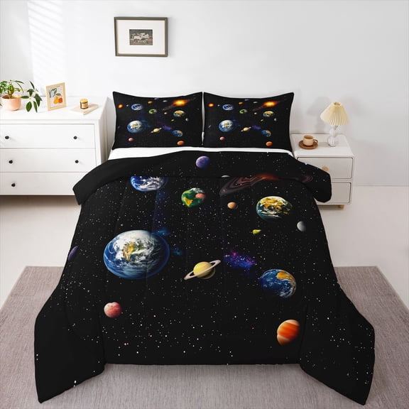 Castle Fairy Cosmos Planet Queen Comforter Set,Universe Galaxy Bedding Comforter Set