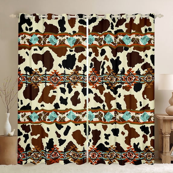 Castle Fairy Cow Bull Print Blackout Curtains Set of 2 (52x84 Each) for Women Men Teenagers,Farmhouse Animal Window Curtains,Bohemian Aztec Curtains and Drapes,Breathable Home Decor