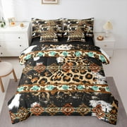 Castle Fairy Cow Print 7 Pieces Bedding Comforter Set for Teens Women Men,Bohemian Aztec Full Bedding Set Lightweight,Exotic Style Fitted Sheet Flat Sheet,Super Cozy Room Decor