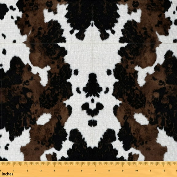 Castle Fairy Cow Print Fabric by the Yard 1 Yard,Animal Print Home Decor Fabric by the Yard,Black Brown Room Decor Fabric by the Yard,Microfiber Boys Bedroom Decor