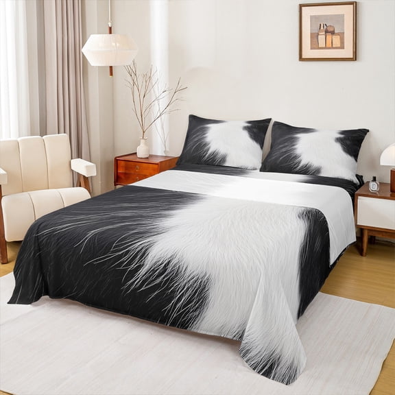 Castle Fairy Cow Print Full Size Sheets 4-Piece for Kids Children Teens,Farmhouse Animal Breathable Bed Sheets,Rustic Vintage Lightweight Sheet Sets,Luxury Bedroom Decor