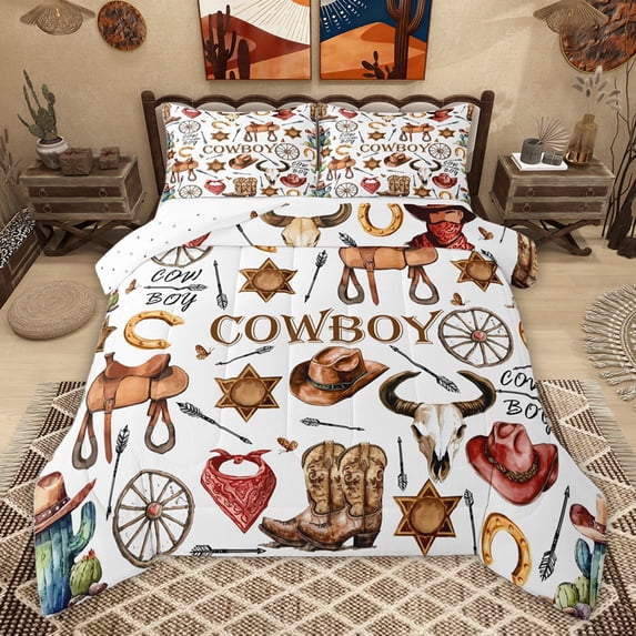 Castle Fairy Cowboys Boots Hat Twin Comforter Sets,Vintage Aesthetic Bedding Set