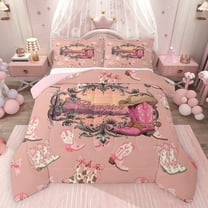 Castle Fairy Cowgirl Boots Hats Bedding Comforter Set 2pcs for Adults Boys Girls,Western Theme Twin Comforter Sets Microfiber,Southwestern Vintage Aesthetic Breathable Bedding Set