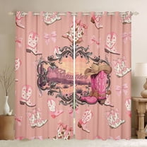 Castle Fairy Cowgirl Boots Hats Black Out Curtains for Adults Boys Girls,Western Theme Curtains Pack of 2 (42x63 Each),Southwestern Vintage Aesthetic Bedroom Curtains,Breathable Home Decor