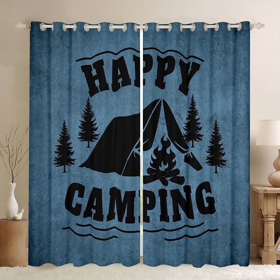 Castle Fairy Cozy Outdoor Camping Blackout Curtains Set of 2 (52x84 Each) for Family, Warm Campfire Tent Window Curtains for Sleeping Room, Indigo Charcoal