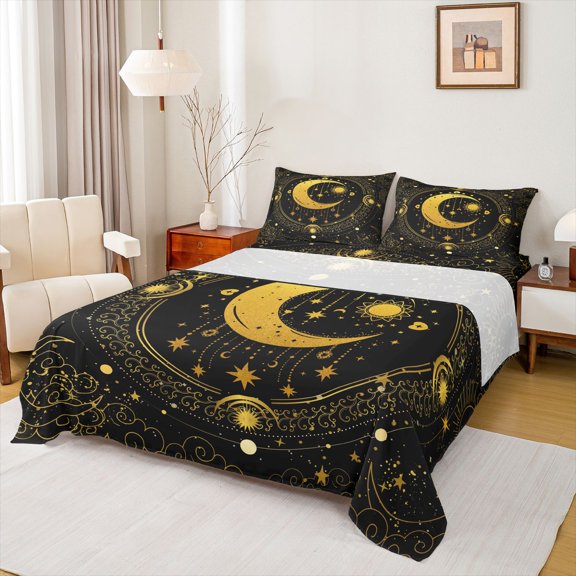 Castle Fairy Crescent Moon Twin Sheet Sets 3pcs for Adults Female Men Women,Holy Month Starry Sky Twin Fitted Sheet Microfiber,Exotic Style Psychedelic Galaxy Breathable Flat Sheet