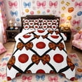 thumbnail image 1 of Castle Fairy Cricket Print Bow Full Size Comforter Sets 3-Piece, Minimalism Grid Bedding Comforter Set, Black Red Brown,1 Comforter and 2 Pillowcases, 1 of 6