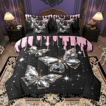 Castle Fairy Crystal Butterfly 7-Piece Twin Bedding Sets for Teens Girls Women,Bling Splash Glitter Bedding Comforter Set,Dreamy Princess Breathable Sheet Sets,Ultra Soft Home Decor