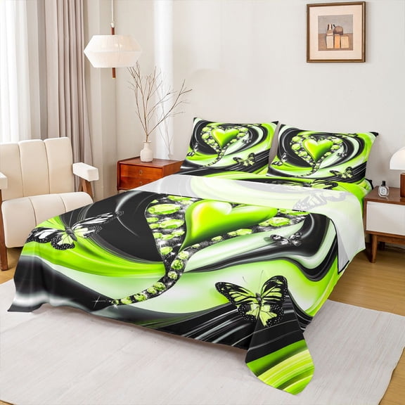 Castle Fairy Crystal Love Heart Bed Sheets, Stripes King Sheets