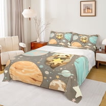 Castle Fairy Cute Animal Sloth Twin Sheet Sets 3pcs for Preppy Child,Galaxy Planet Twin Fitted Sheet Microfiber,Starry Sky Breathable Flat Sheet,Gradient Home Decor