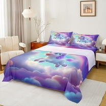Castle Fairy Cute Animal Unicorn Twin Sheet Sets 3pcs for Preppy Children Kids,Dreamy Princess Twin Fitted Sheet Microfiber,Kawaii Rainbow Breathable Flat Sheet,Breathable Home Decor