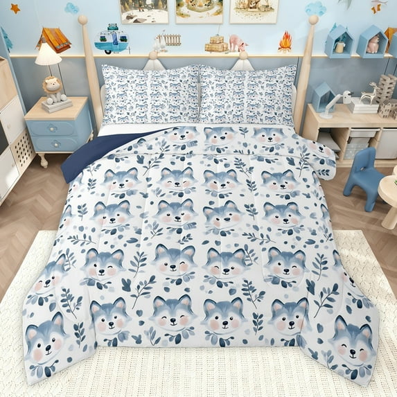 Castle Fairy Cute Animal Wolf Queen Comforter Set,Cartoon Wildlife Bedding Comforter Set