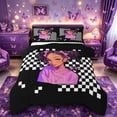 thumbnail image 1 of Castle Fairy Cute Black Girl Full Size Comforter Sets 3-Piece,Checkerboard Print Bedding Comforter Set,Purple Black,1 Comforter and 2 Pillowcases, 1 of 6