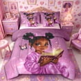 thumbnail image 1 of Castle Fairy Cute Black Girl King Bedding 7pcs,Cartoon Bow Butterfly King Bed in a Bag,Purple,Pink Reversible, 1 of 7