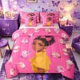 thumbnail image 1 of Castle Fairy Cute Black Girl Twin Bedding 7-Piece,Boba Tea Print Bedding Comforter Set,Pink Yellow,Grey Reversible, 1 of 7