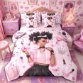thumbnail image 1 of Castle Fairy Cute Black Girl Twin Bedding 7-Piece,Butterfly Crown Pattern Bedding Comforter Set,Pink Black,Grey Reversible, 1 of 7
