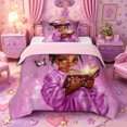 thumbnail image 1 of Castle Fairy Cute Black Girl Twin Comforter Sets 2pcs,Cartoon Bow Butterfly Bedding Set,Purple,Pink Reversible,1 Comforter and 1 Pillowcase, 1 of 6