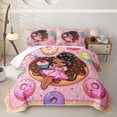 thumbnail image 1 of Castle Fairy Cute Black Girl Twin Quilt Set,Donut Balloon Dessert Print Twin Coverlet Set,Pink Brown, 1 of 7