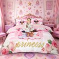 thumbnail image 1 of Castle Fairy Cute Black Princess Duvet Cover King,Castle Rose Print King Bedding,Pink White,1 Duvet Cover and 2 Pillowcases, 1 of 6