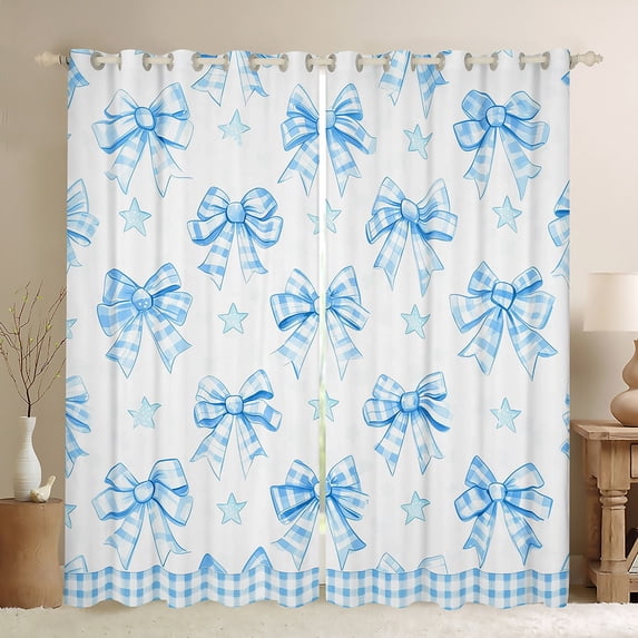 Castle Fairy Cute Bow-Tie Curtains Pack Of 2 (42X84 Each) for Children Girls,Stars Print Curtains Blackout,Geometric Grid Plaid Bedroom Curtains,Lightweight Room Decor