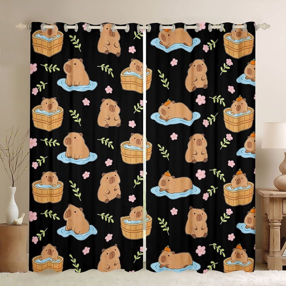 Castle Fairy Cute Capybara Blackout Curtains Set of 2 (52x84 Each),Animal Window Curtains