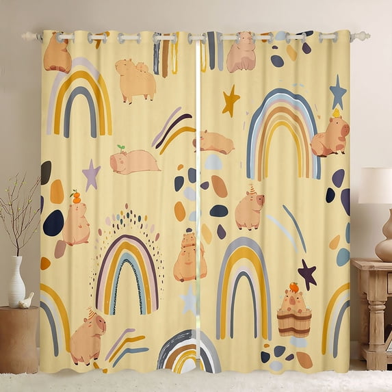 Castle Fairy Cute Capybara Rainbow Black Out Curtains for Kids Boys Girls,Kawaii Animal Curtains Pack of 2 (42x63 Each),Cartoon Wildlife Bedroom Curtains,Breathable Home Decor