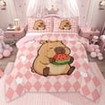thumbnail image 1 of Castle Fairy Cute Capybara Watermelon Twin Comforter Sets,Geometric Checkered Bedding Set, 1 of 8