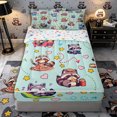thumbnail image 1 of Castle Fairy Cute Cartoon Snack Raccoon Zipper Twin Comforter Sets with Fitted Sheet and 2 Pillowcases for Boys,Heart Star Pastel Base Zipper Bedding Set,Mint Yellow Pink,Reversible,4-Piece, 1 of 6