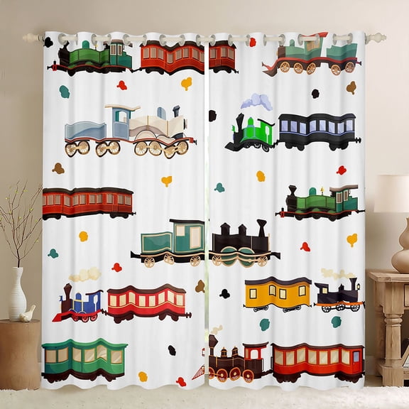 Castle Fairy Cute Cartoon Train Black Out Curtains for Kids, Colorful Steam Engine Curtains Pack of 2 (42x63 Each) for Nursery, Green Orange