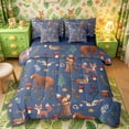 thumbnail image 1 of Castle Fairy Cute Cartoon Woodland Animal 7-Piece Twin Bedding for Boys,Deer Bear Fox Owl Mushroom Pine Bedding Comforter Set,Navy Brown White,Navy Blue Reversible, 1 of 7