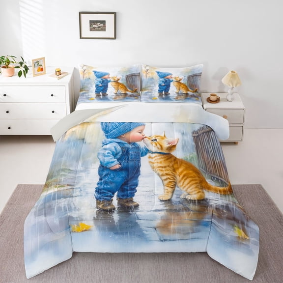 Castle Fairy Cute Cat Twin Comforter Sets,Cartoon Animal Bedding Set