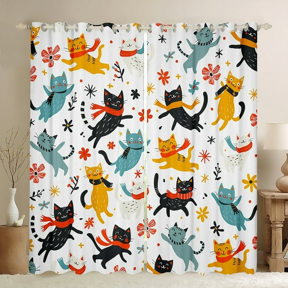 Castle Fairy Cute Cats Black Out Curtains for Teens Boys Girls,Cartoon Animal Curtains Pack Of 2 (42X63 Each),Kawaii Pets Bedroom Curtains,Ultra Soft Home Decor