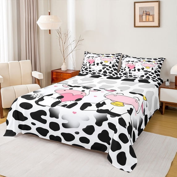 Castle Fairy Cute Cow Bed Sheets for Children Kids,Cattle Print King Sheets