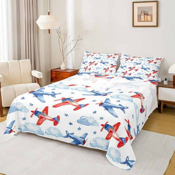 Castle Fairy Cute Cute Plane Aircraft Twin Sheet Sets 3pcs for Preppy Child,Transportation Theme Twin Fitted Sheet Microfiber,Starry Sky Breathable Flat Sheet,Microfiber Bedroom Decor