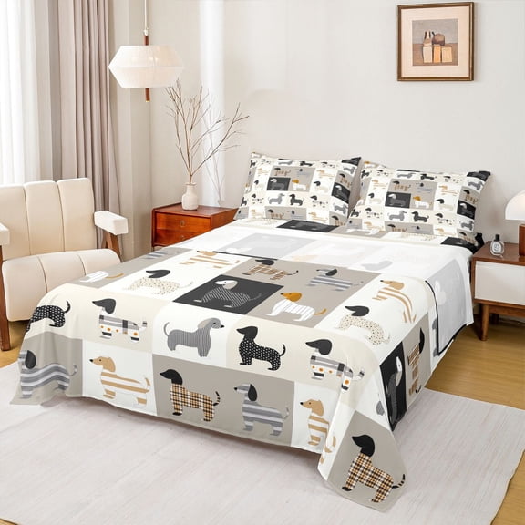 Castle Fairy Cute Dachshund Twin Sheet Sets for Kids Children,Cartoon Animal Dog Bedding