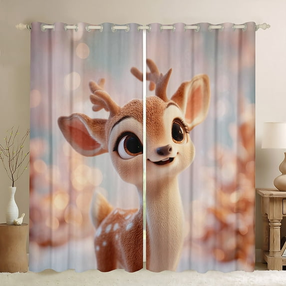 Castle Fairy Cute Deer Curtains Pack of 2 (42x84 Each) for Teenagers,Cartoon Jungle Animal Curtains Blackout,Kawaii Woodland Wildlife Bedroom Curtains,Breathable Home Decor