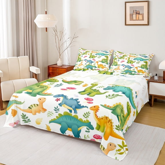 Castle Fairy Cute Dino Twin Sheet Sets,Jungle Wildlife Dinosaur Bedding