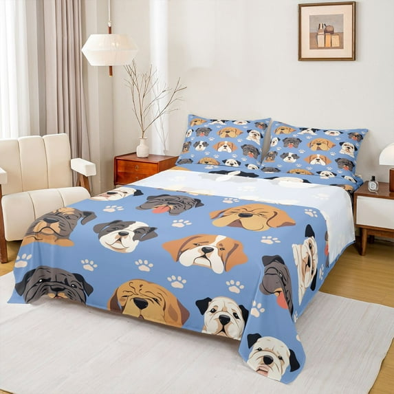 Castle Fairy Cute Dogs 4pcs Bed Sheets for Teens Boys Girls,Cartoon Animal King Sheets,Kawaii Pets Super Cozy Sheet Set,Breathable Home Decor