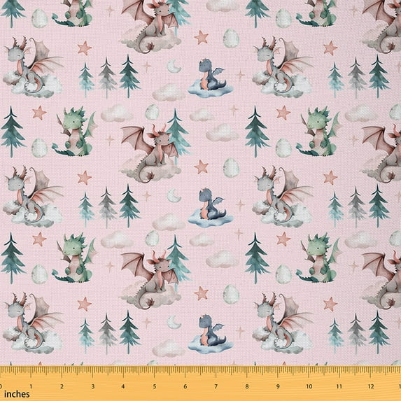 Castle Fairy Cute Dragon Fabric by the Yard 2 Yard,Jungle Animal Sewing Fabric,Cartoon Wildlife Home Decor Fabric by the Yard,Lightweight Kawaii Room Decor